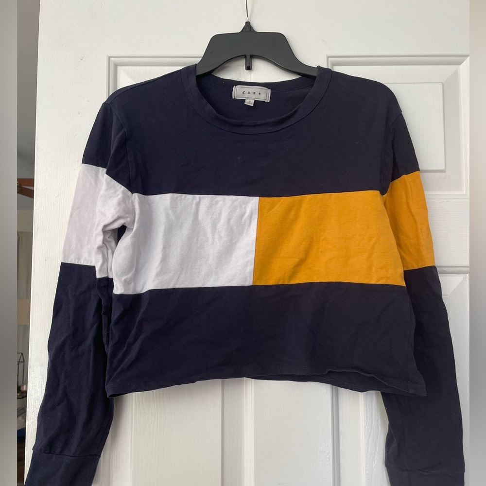 Gaze Women's Color Block Long Sleeve Crop Top (Size:S)